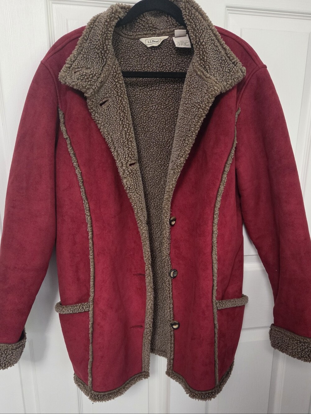 Vintage L.L. Bean Red Jacket with Brown Shearling Trim